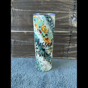 "Blessed Mama" Turquoise Pumpkin Insulated Travel Mug Tumbler
